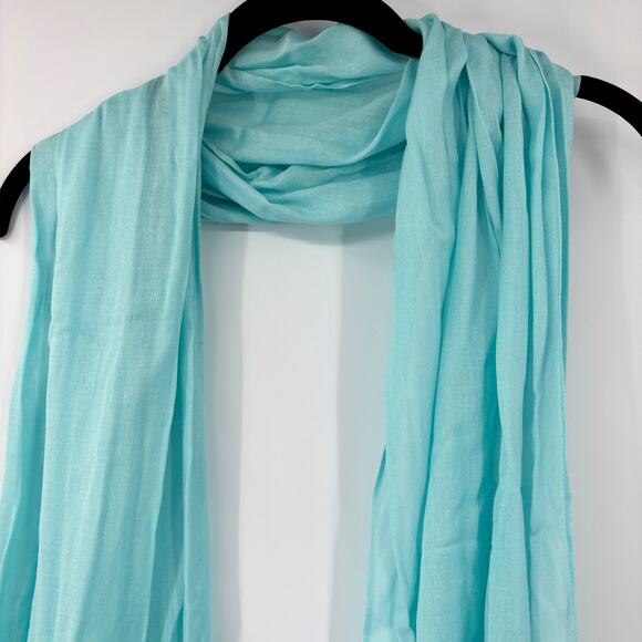 LOFT Teal Scarf Wrap NWT Lightweight Fringe 100% Viscose 23x70 Made in India - Picture 3 of 8